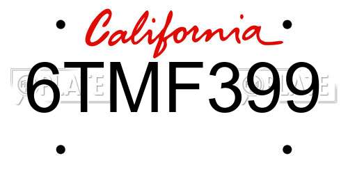 6TMF399 California License Plate