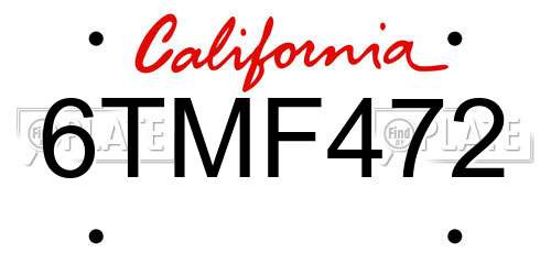 6TMF472 California License Plate