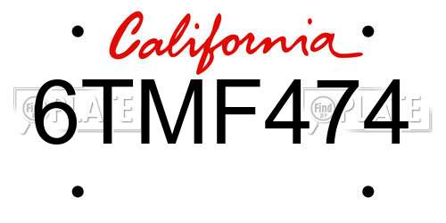 6TMF474 California License Plate