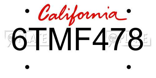 6TMF478 California License Plate