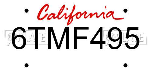 6TMF495 California License Plate