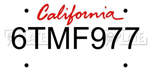 6TMF977 California License Plate