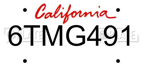 6TMG491 California License Plate