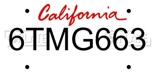 6TMG663 California License Plate