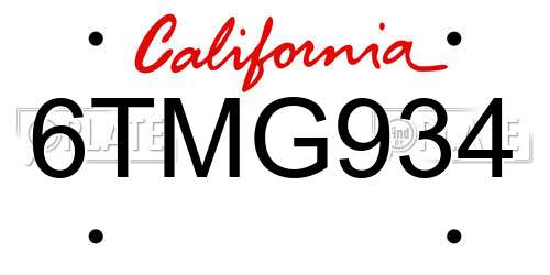 6TMG934 California License Plate