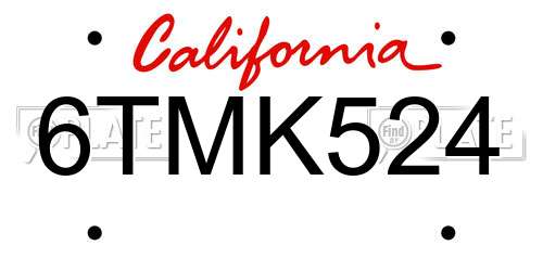 6TMK524 California License Plate