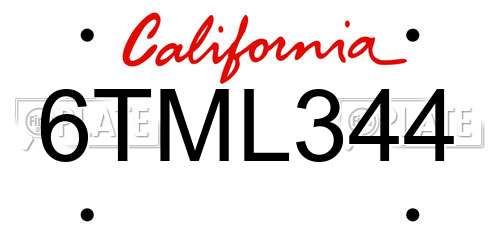 6TML344 California License Plate