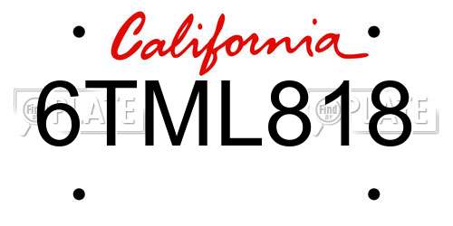 6TML818 California License Plate