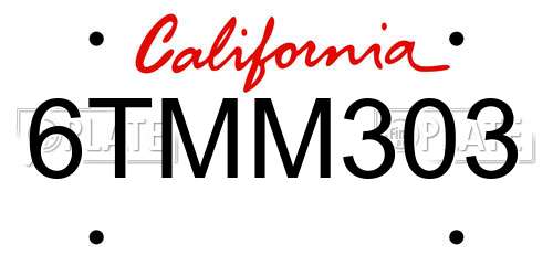 6TMM303 California License Plate