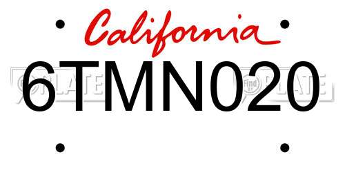 6TMN020 California License Plate