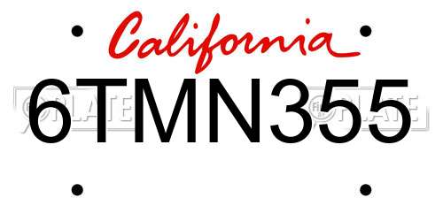 6TMN355 California License Plate
