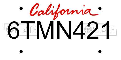 6TMN421 California License Plate