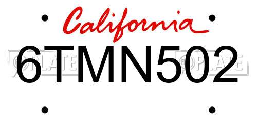 6TMN502 California License Plate