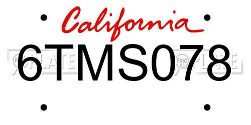 6TMS078 California License Plate