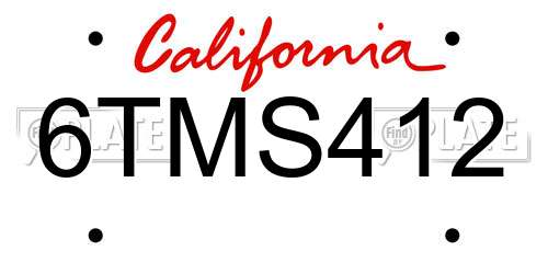 6TMS412 California License Plate