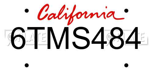 6TMS484 California License Plate