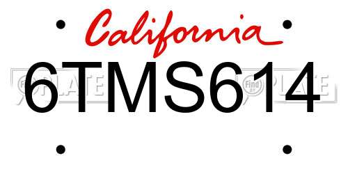 6TMS614 California License Plate