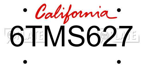 6TMS627 California License Plate