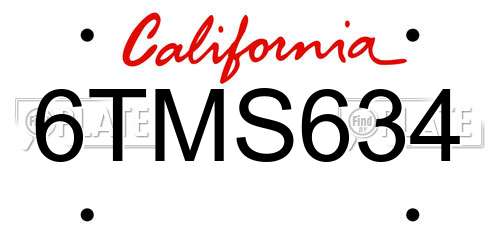 6TMS634 California License Plate