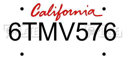 6TMV576 California License Plate