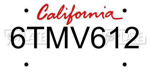 6TMV612 California License Plate