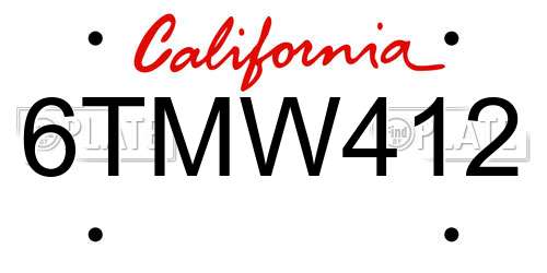 6TMW412 California License Plate