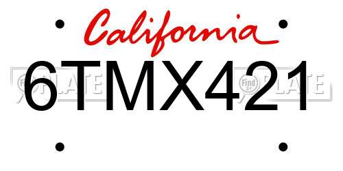 6TMX421 California License Plate
