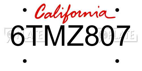 6TMZ807 California License Plate
