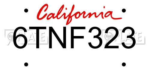 6TNF323 California License Plate