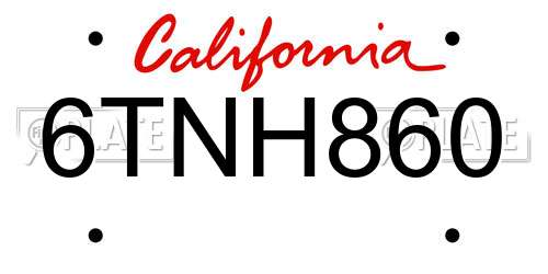 6TNH860 California License Plate