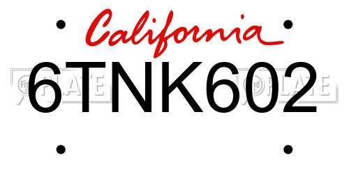 6TNK602 California License Plate