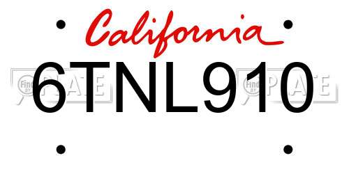 6TNL910 California License Plate