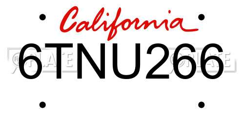 6TNU266 California License Plate