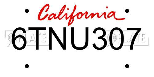 6TNU307 California License Plate