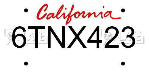 6TNX423 California License Plate