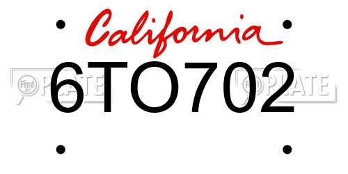 6TO702 California License Plate