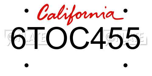 6TOC455 California License Plate