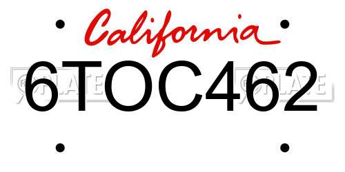 6TOC462 California License Plate