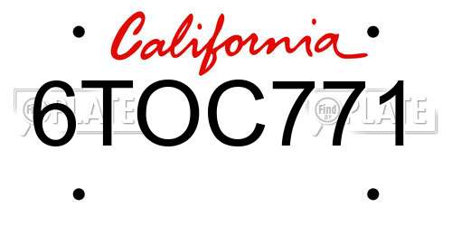 6TOC771 California License Plate