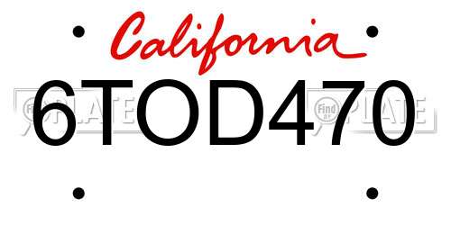 6TOD470 California License Plate