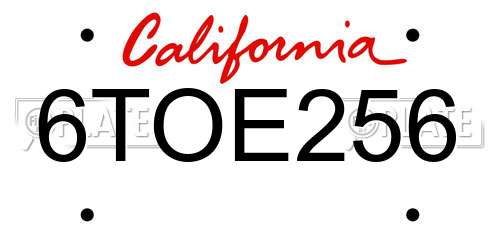 6TOE256 California License Plate