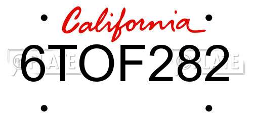 6TOF282 California License Plate