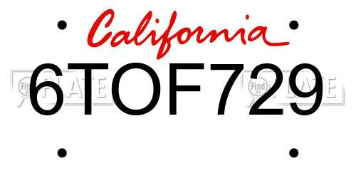 6TOF729 California License Plate