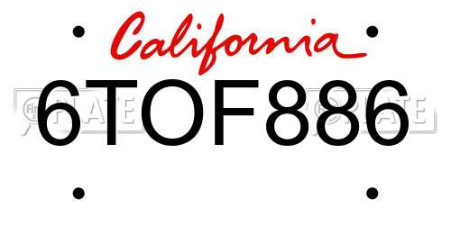 6TOF886 California License Plate