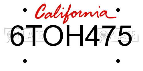 6TOH475 California License Plate