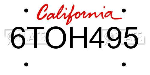 6TOH495 California License Plate
