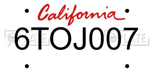 6TOJ007 California License Plate