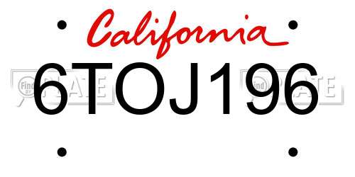 6TOJ196 California License Plate