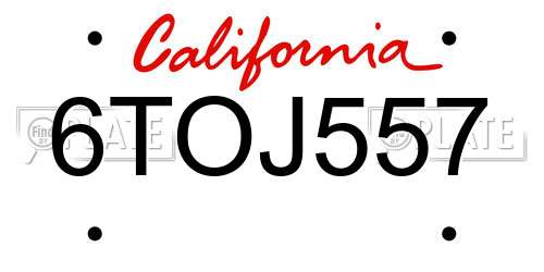 6TOJ557 California License Plate