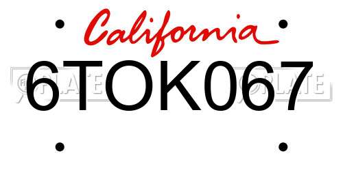 6TOK067 California License Plate
